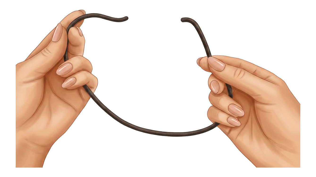 Hands holding two thread ends
