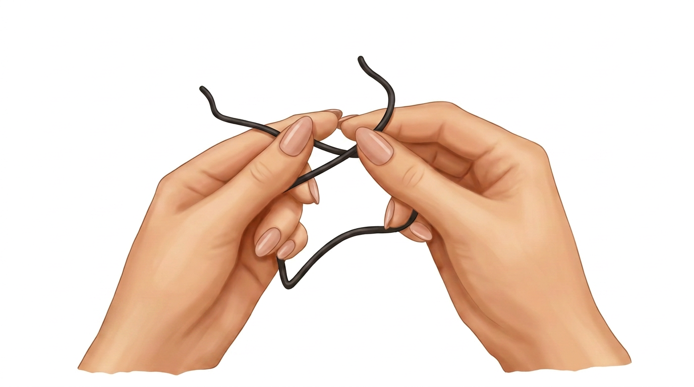 Hands crossing the left thread over the right
