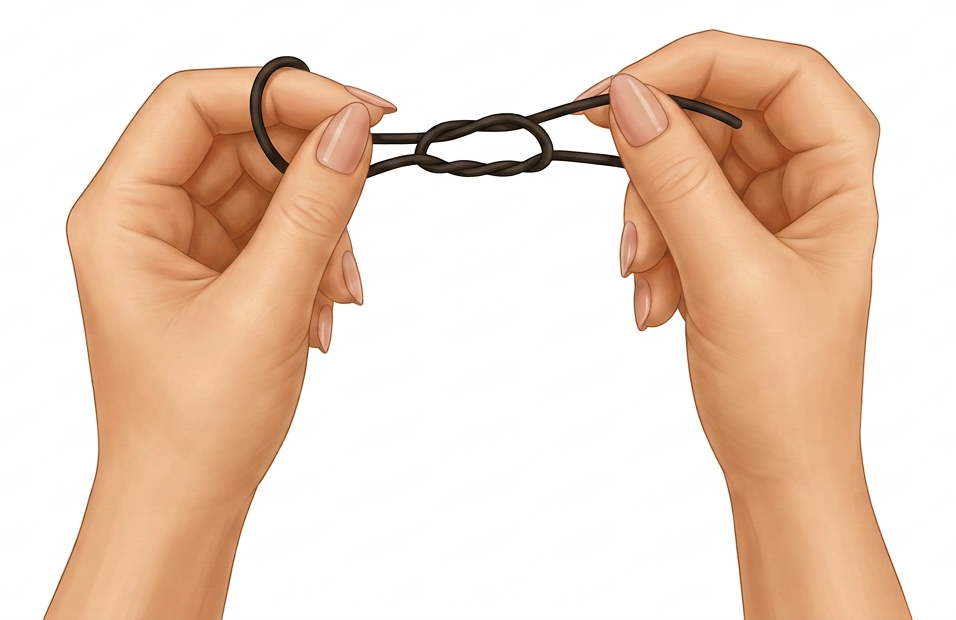 Hands pulling the threads to tighten